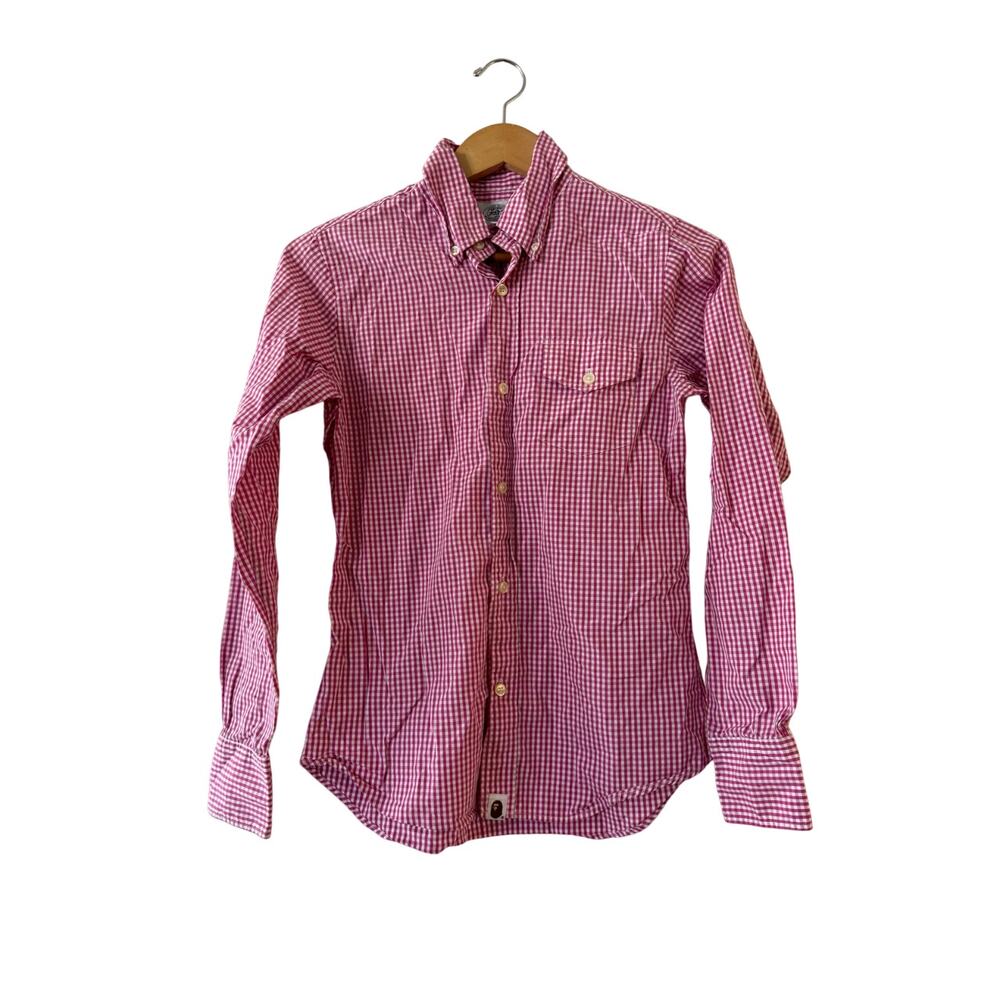 BAPE A Bathing Ape  Womens ‎ Button Down Shirt S Red Gingham Check Long Sleeve